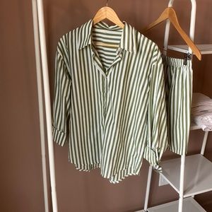 Oversized long sleeve striped button down